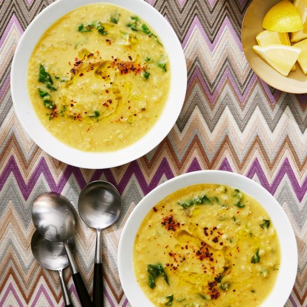 Lemony Lentil & Chard Soup Credit: Photography / Nico Schinco, Food Styling / Frances Boswell, Prop Stylist / Paige Hicks
