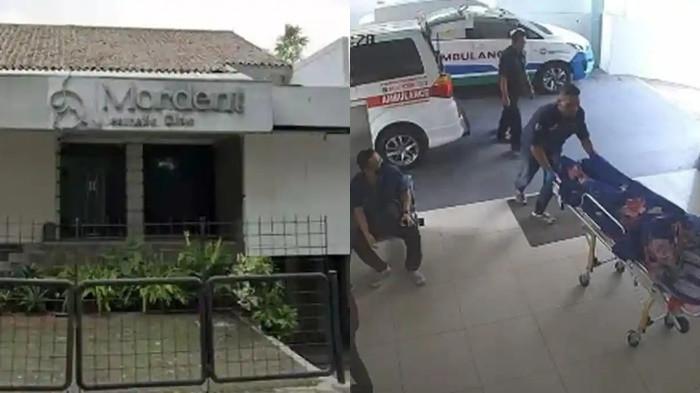 PENYELIDIKAN KEMATIAN SUTRIMO - Kolase Klinik Mordent Aesthetic Clinic di Kebayoran Baru, Jakarta Selatan, tempat Sutrimo ditemukan tewas (kiri) Sutrimo saat dievakuasi di rumah sakit (kanan). Polisi masih teerus melakukan penyelidikan kematian Sutrimo, Kepala Rumah Tangga mantan Jampidsus Febrie Adriansyah, masih diselidiki polisi karena penyebabnya belum diketahui dan dinilai perlu pendalaman lebih lanjut.
