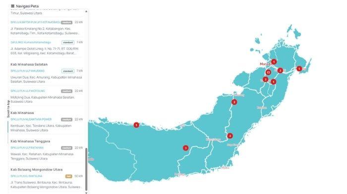 LOKASI - Ketersediaan Stasiun Pengisian Kendaraan Listrik Umum (SPKLU) di Sulawesi Utara terus bertambah dan tersebar di sejumlah kabupaten dan kota.