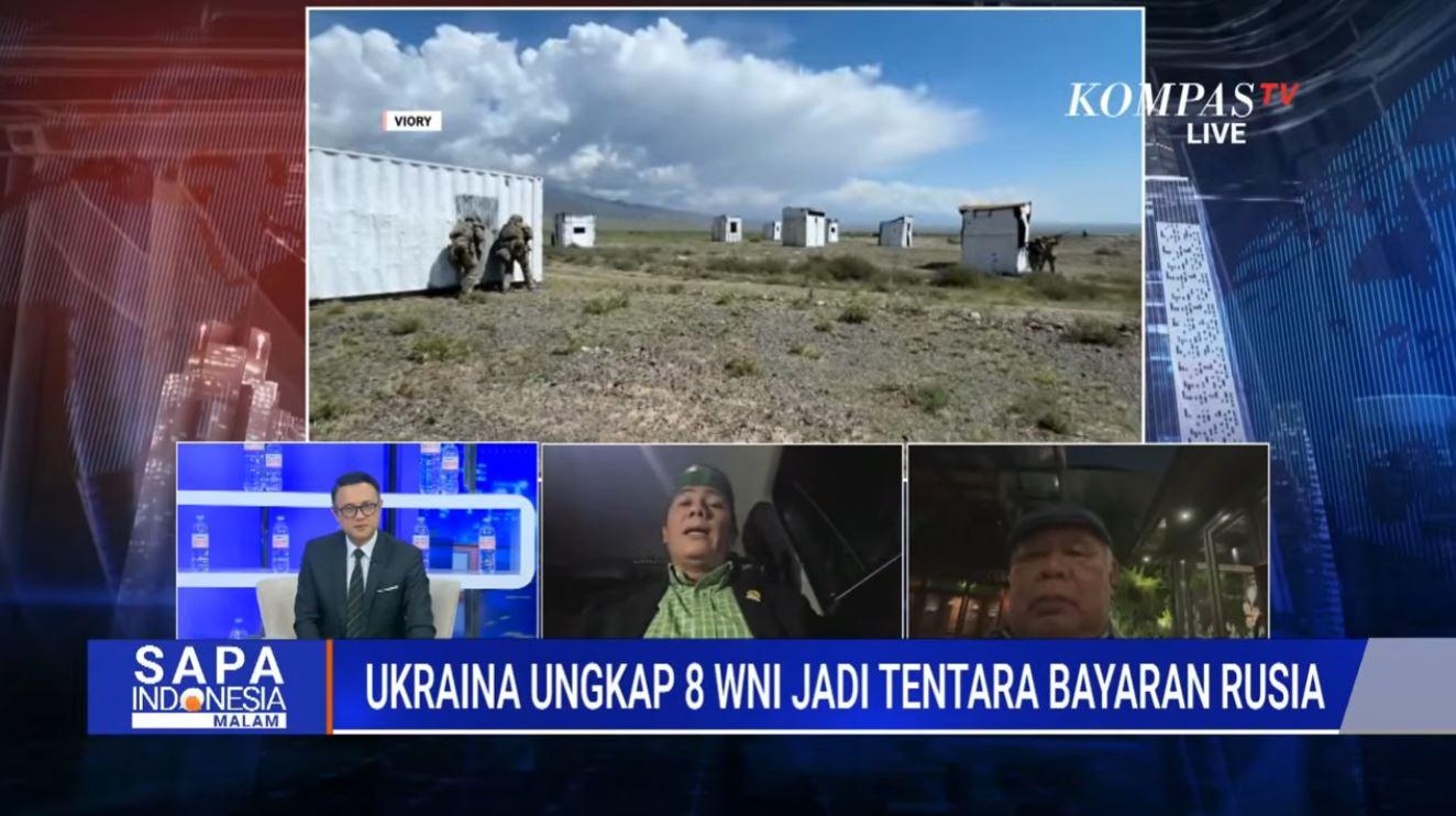 WNI TENTARA RUSIA - Tangkap layar YouTube KOMPASTV 1 September 2026, memperlihatkan wawancara Anggota Komisi I DPR RI dari Fraksi PKB, Syamsu Rizal, dan Kepala Badan Intelijen Strategis TNI periode 20112013, Soleman Ponto mengenai dugaan keterlibatan delapan WNI sebagai tentara Rusia. Syamsu Rizal meminta dugaan keterlibatan negara ketiga dalam perekrutan 8 WNI menjadi tentara Rusia diverifikasi lebih dulu.