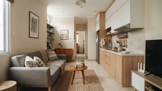 Inspirasi Rumah Kecil dengan Ruang Tamu dan Dapur Menyatu (AI Generated)