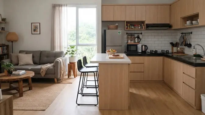 Inspirasi Rumah Kecil dengan Ruang Tamu dan Dapur Menyatu (AI Generated)