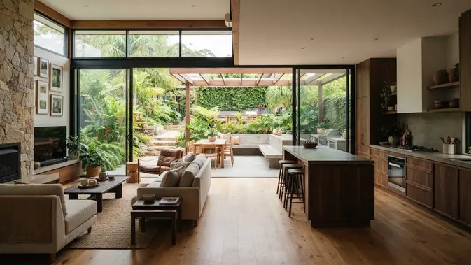 Inspirasi Rumah Kecil dengan Ruang Tamu dan Dapur Menyatu (AI Generated)