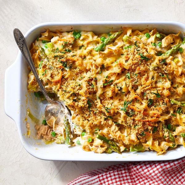 a recipe photo of the Salmon Noodle Casserole Credit: Photographer: Brie Goldman, Food Stylist: Charlie Worthington