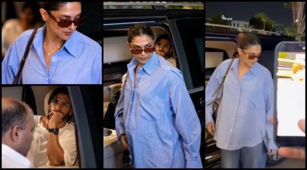 Pregnant Deepika flaunts baby bump, Ranveer Singh sees her off at Mumbai airport as she heads to Bengaluru ahead of second baby's arrival