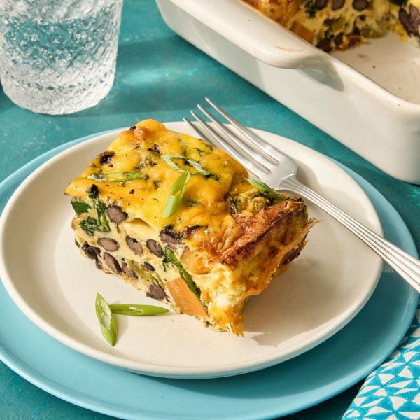 A recipe image of High-Protein Egg Breakfast Casserole with Sweet Potato & Black Beans Credit: Photographer: Fred Hardy.