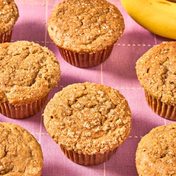 A recipe image of High-Protein Peanut Butter-Banana Muffins Credit: Photographer: Caley Ellenburg.
