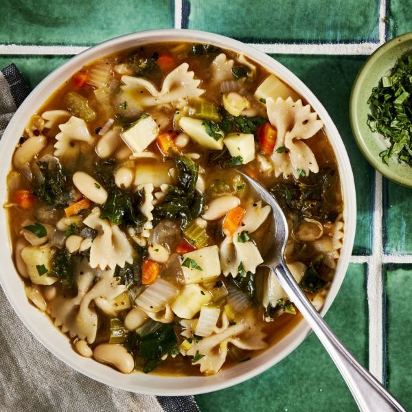 Kale, White Bean & Pasta Soup Credit: Photographer: Jen Causey, Food Stylist: Ali Ramee