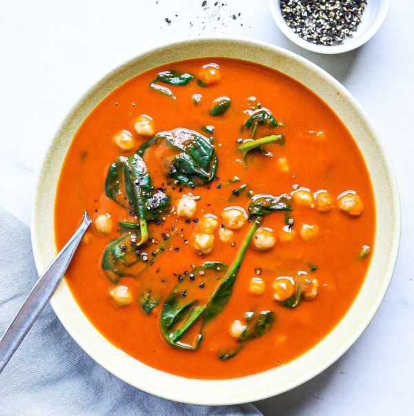 3-Ingredient Roasted Red Pepper Soup with Chickpeas Credit: Carolyn A. Hodges, RD