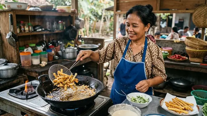 Resep Batang Daun Bawang Goreng Krispi. AI Generated