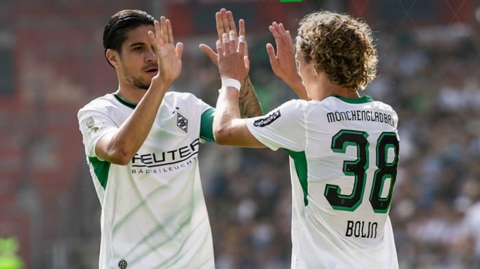 SELEBRASI - Aksi pemain Timnas Indonesia, Kevin Diks (kanan) saat melakukan selebrasi bersama rekannya Borussia Moenchengladbach pada pertandingan DFB Pokal melawan Schott Mainz, Minggu (23/8/2026) malam WIB. Moenchengladbach menang telak 5-0.