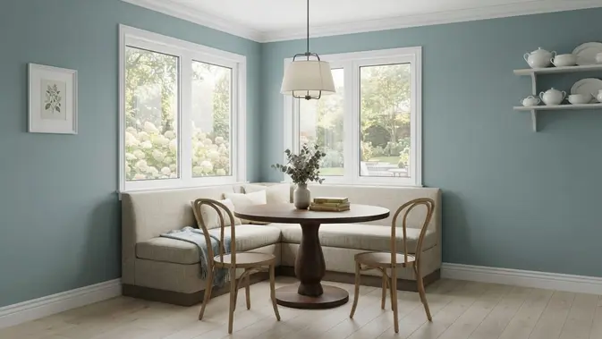 Nuansa Damai dengan Biru Pudar (Oval Room Blue atau Daphne). Foto: AI Generated