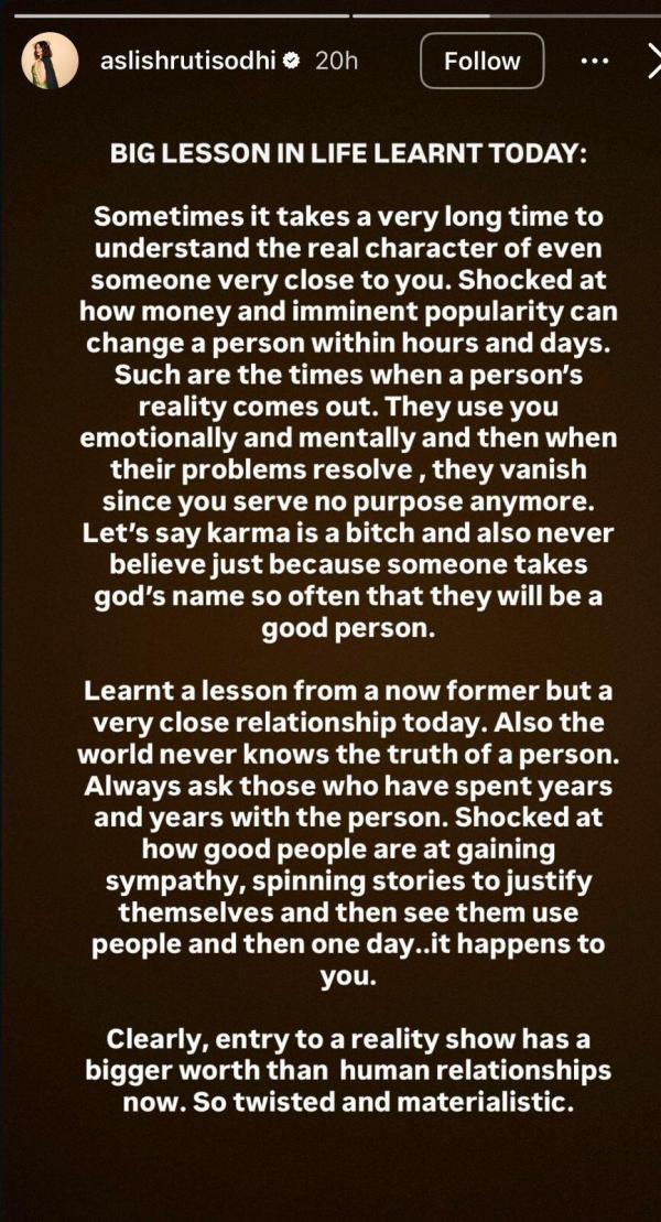Shruti Sodhi's Instagram Story