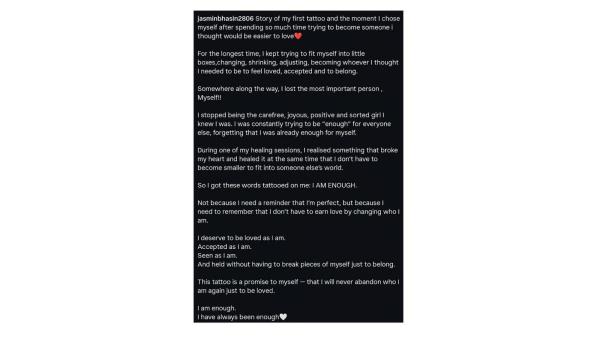 Jasmin Bhasin's 'I Am Enough' Post