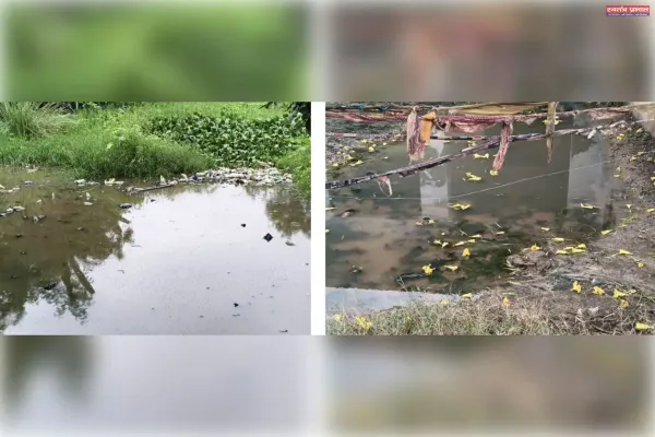 Villagers upset due to lack of drainage of pond, water entering houses
