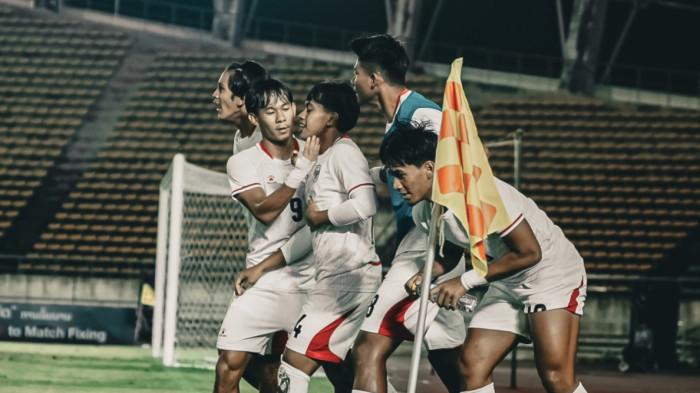 SELEBRASI - Para pemain Timnas U20 Indonesia merayakan gol bersama setelah berhasil menjebol gawang Laos pada pertandingan kedua Grup H Kualifikasi Piala Asia U20 2027, Kamis (3/9/2026) malam WIB.
