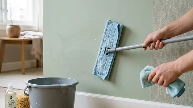Membersihkan Dinding Rumah Cara Membersihkan Dinding Rumah agar Bersih Tahan Lama (AI Generated)