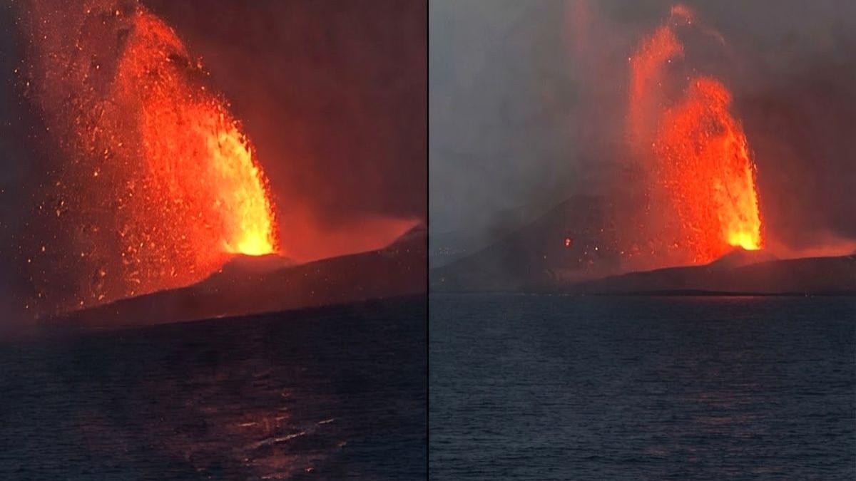 ERUPSI ANAK KRAKATAU - Tangkapan layar video amatir warga pemancing di Lampung Selatan menyaksikan langsung Anak Krakatau sedang erupsi, Sabtu (5/9/2026) dini hari.