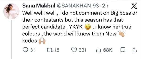 Will this Bigg Boss 20 contestant's true colors be revealed? Sana Maqbool's post adds to the suspense.