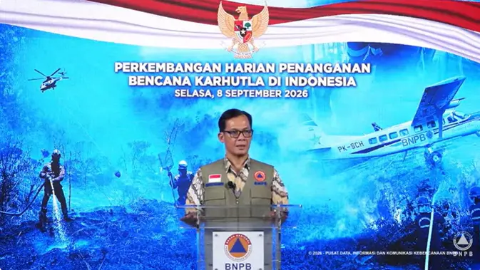 Plt. Kepala Pusat Data, Informasi, dan Komunikasi Kebencanaan BNPB Berton SP Panjaitan dalam konferensi pers penanganan gempa NTT, Selasa (8/9/2026). (Liputan6.com/Devira Prastiwi)