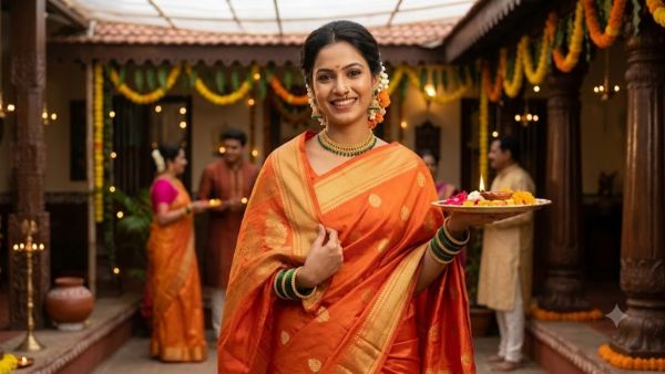 Look different in orange saree Look different in orange saree