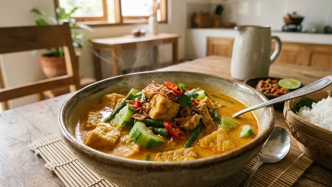Resep Lodeh Timun Tahu. (AI Generated)