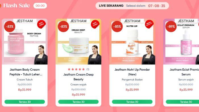 Deretan produk kecantikan dan perawatan diri JÈSTHAM ditawarkan dengan potongan harga besar-besaran selama promo Flash Sale berlangsung di situs resmi JÈSTHAM.