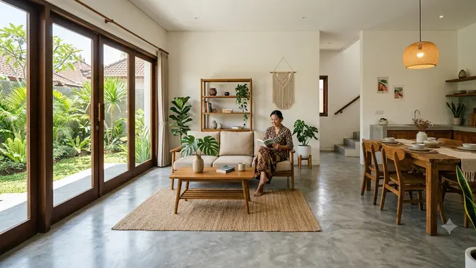 Desain Rumah Lantai Semen Ekspos Halus yang Terlihat Elegan, Bersih dan Bikin Nyaman  (image generated by AI)