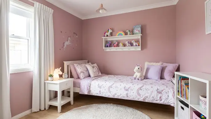 desain kamar tidur serba unicorn (AI Generated)