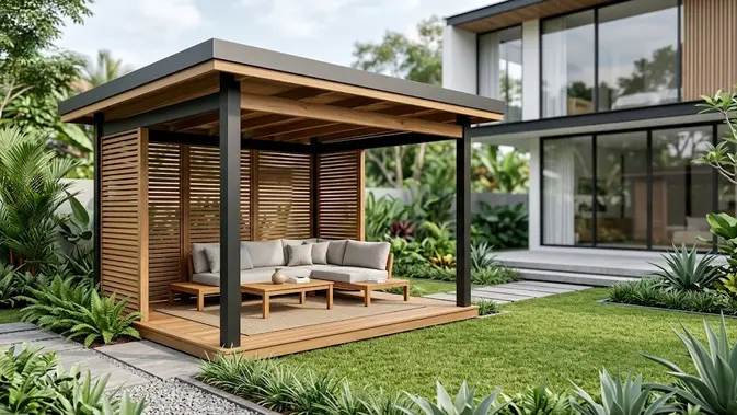 Gazebo Minimalis dengan Atap Datar. (AI Generated)