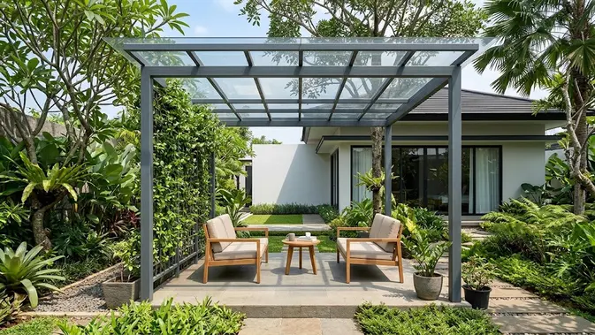 Gazebo dengan Atap Transparan. (AI Generated)