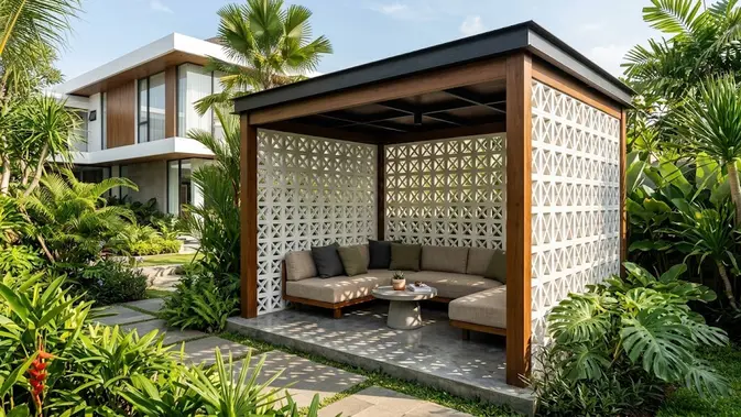 Gazebo dengan Roster sebagai Dinding. (AI Generated)