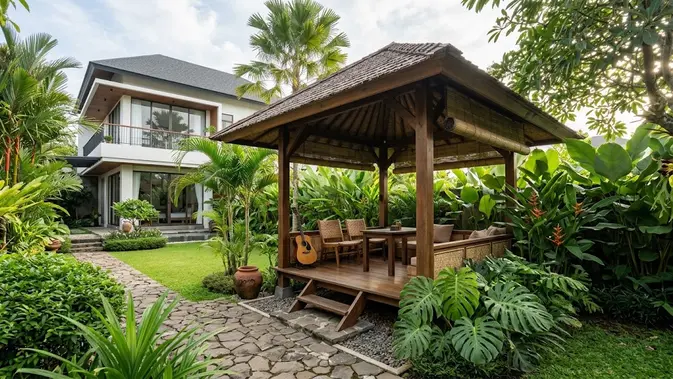 Gazebo Minimalis Bergaya Tropis. (Foto: AI Generated)