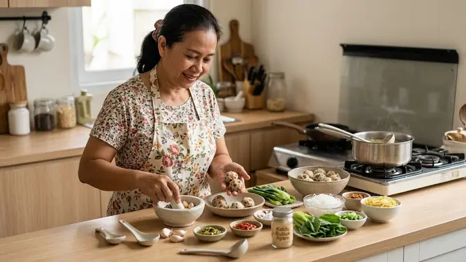 Bahan membuat bakso sayur ayam. [AI Generated]