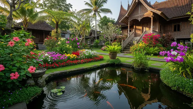 Inspirasi Halaman Rumah Kampung dengan Kebun Bunga/AI Generated