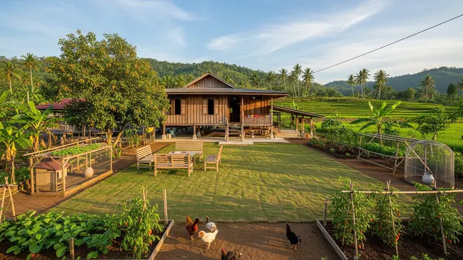 Rumah Kampung dengan Halaman untuk Tempat Berkumpul/ Ilustrasi gambar oleh AI