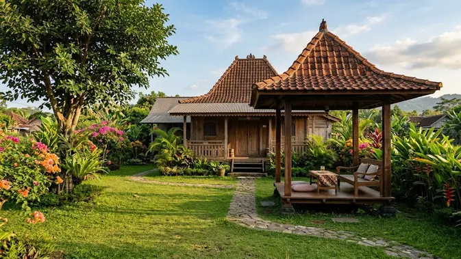 Rumah Kampung dengan Pendopo di Halaman. (Foto: AI Generated)