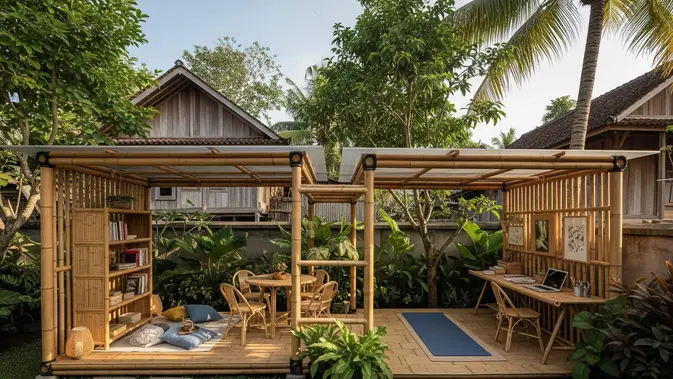 Gazebo Bambu Multifungsi (Ruang Baca + Area Makan). Foto: Gemini