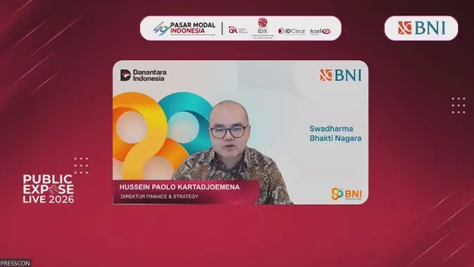 Direktur Finance & Strategy PT Bank Negara Indonesia Tbk (BNI) Hussein Paolo Kartadjoemena dalam Public Expose Live 2026, Rabu (9/9/2026).