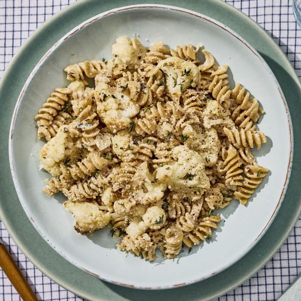 an image of the Creamy Caramelized Cauliflower Pasta Credit: Photographer: Morgan Hunt Glaze, Prop Stylist: Pricilla Montiel, Food Stylist: Chelsea Zimmer