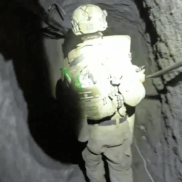 In the footage, Israeli soldiers are seen searching inside the tunnel.