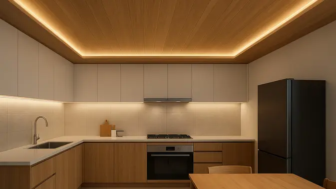 7 Model Plafon PVC Dapur dengan Lampu LED Tersembunyi, Bikin Ruangan Lebih Elegan dan Modern (AI generated)