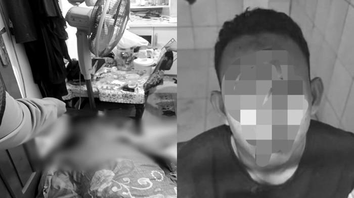 PEMBUNUHAN -- Kondisi jasad nenek (kiri) di Palju Palembang setelah tewas ditikam secara membabi buta oleh cucunya (kanan) sendiri yang merupakan seorang residivis narkoba.