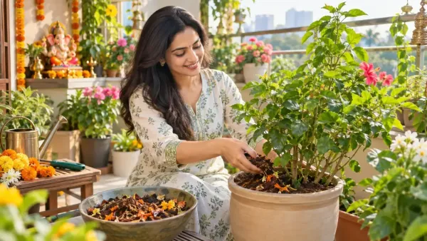 Using compost made from Ganpati flowers for potted plants