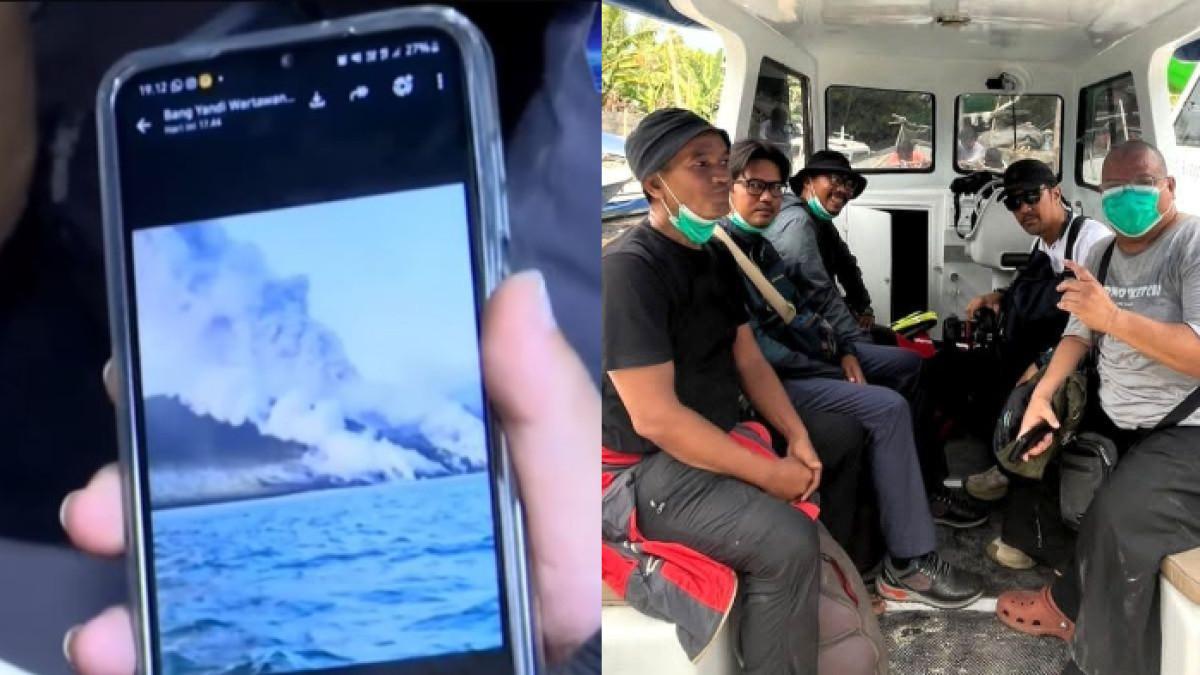 JURNALIS HILANG - (kiri) Foto terakhir yang dikirim salah satu jurnalis ke istri sebelum hilang kontak. (kanan) Lima Jurnalis hilang kontak saat akan liputan ke Gunung Anak Krakatau dan saat ini masih dalam pencarian