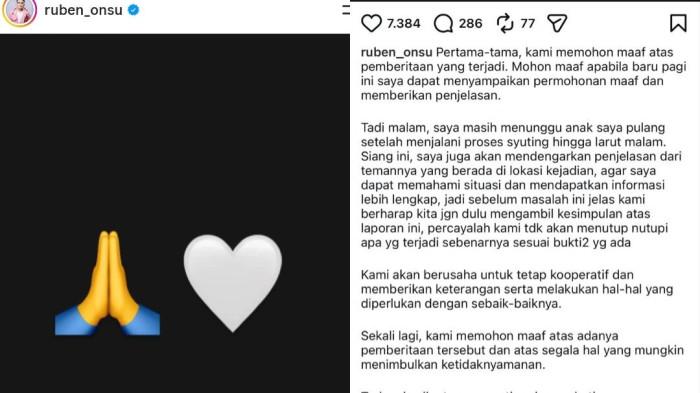 SAMPAIKAN PERMOHONAN MAAF - Ruben Onsu akhirnya angkat bicara setelah nama putra angkatnya, Betrand Peto Putra Onsu, terseret dalam isu dugaan kekerasan seksual yang berujung laporan polisi di Polda Metro Jaya.